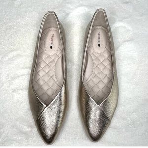 Birdies The Goldfinch Flats in Gold Leather Size 7.5 New Pointed Toe Metallic